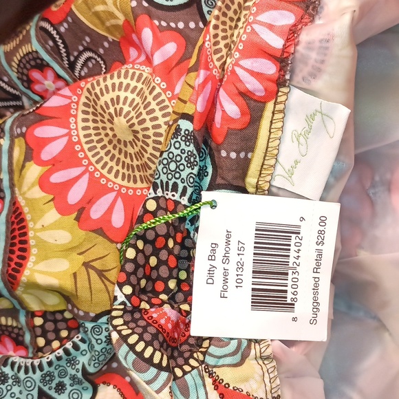 NWT Vera Bradley DITTY BAG Flower Shower drawstring brown yellow pink bl… - Picture 4 of 4